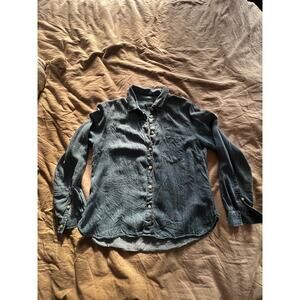 Banana Republic Petite Small Chambray Shirt Blue Button Down Denim Soft Tencel